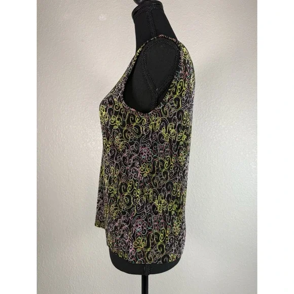 Y2K PLISSE‎ SLEEVELESS TOP TANK LARGE COLORFUL PRINT - Picture 6 of 7